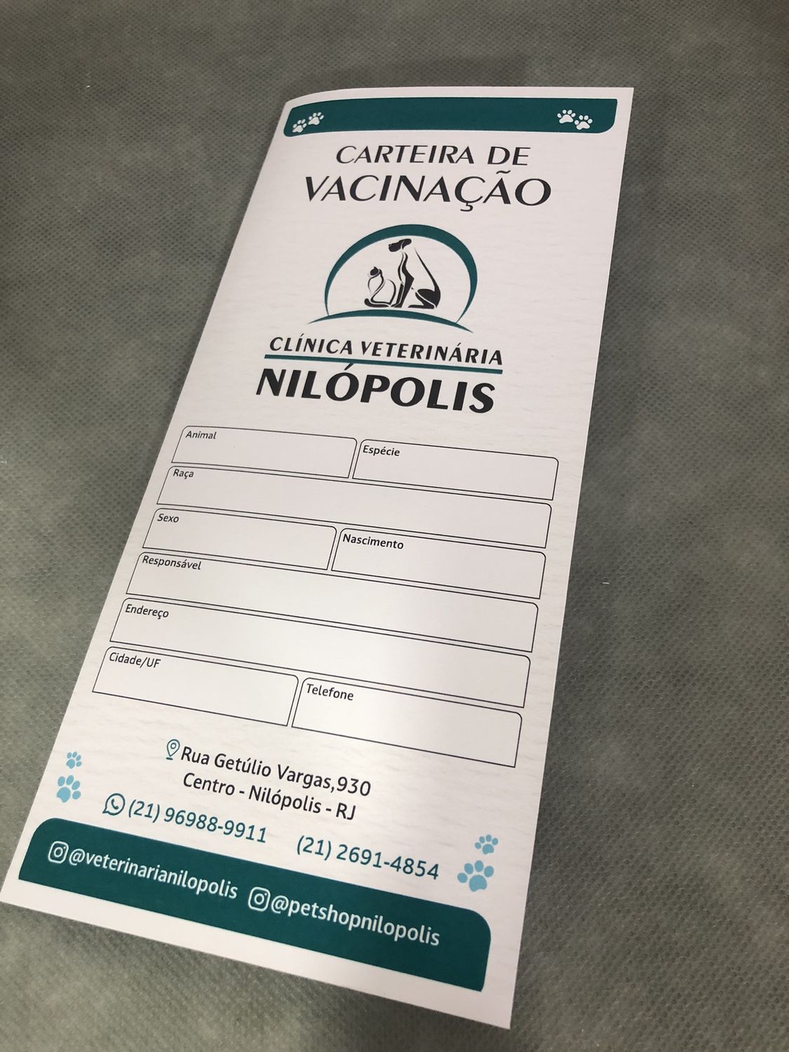 Carteira de vacinação Clínica Veterinária Nilópolis