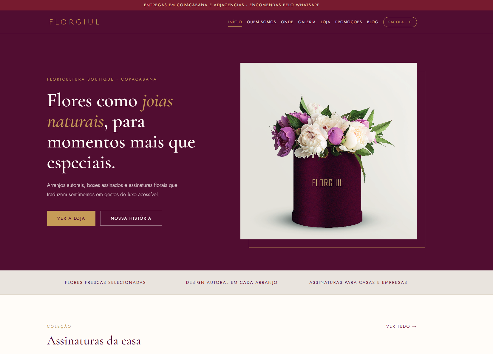 Site da Florgiul, floricultura em Copacabana, Rio de Janeiro