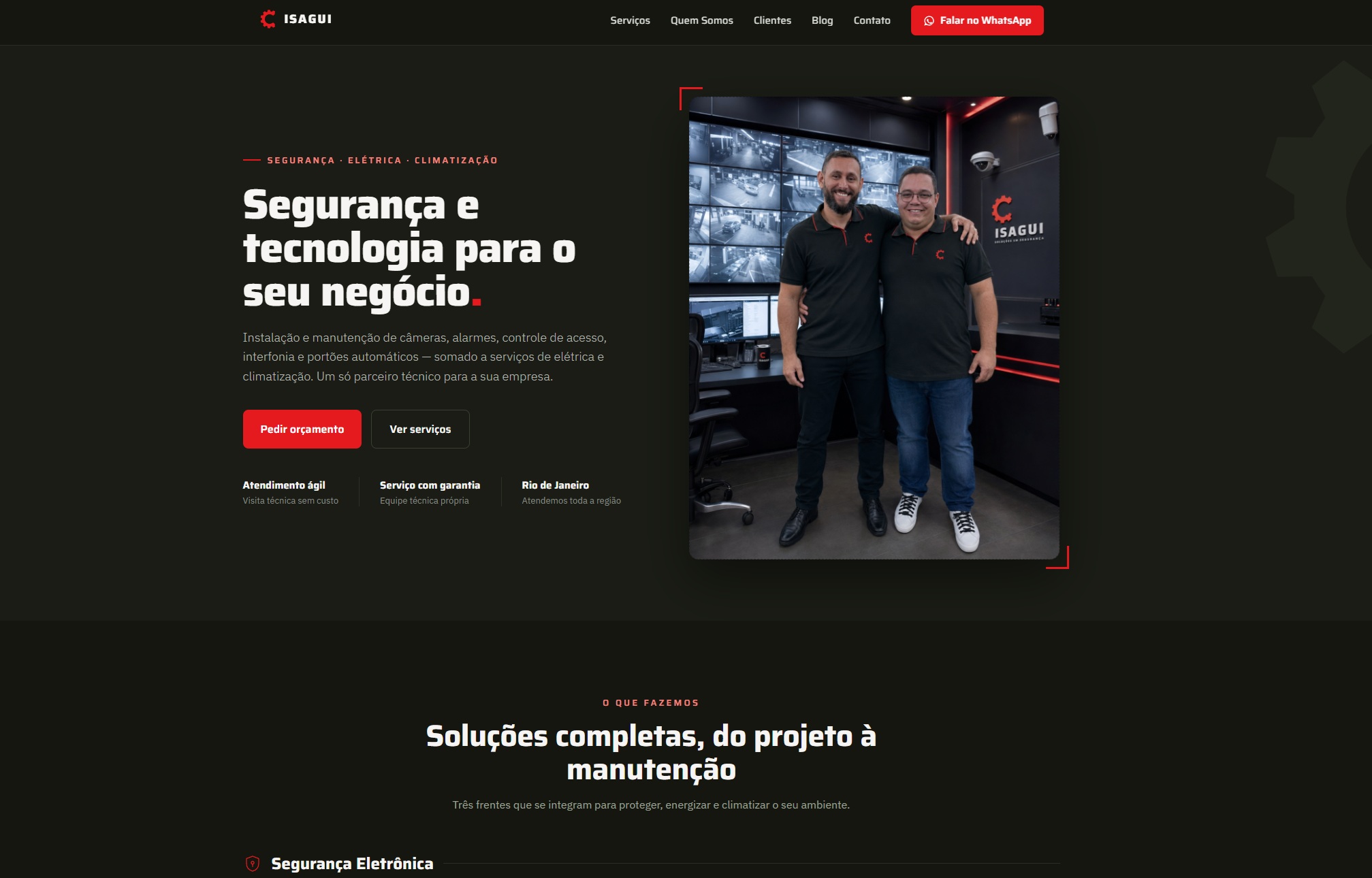 Site institucional da Isagui, prestador de serviços em segurança eletrônica