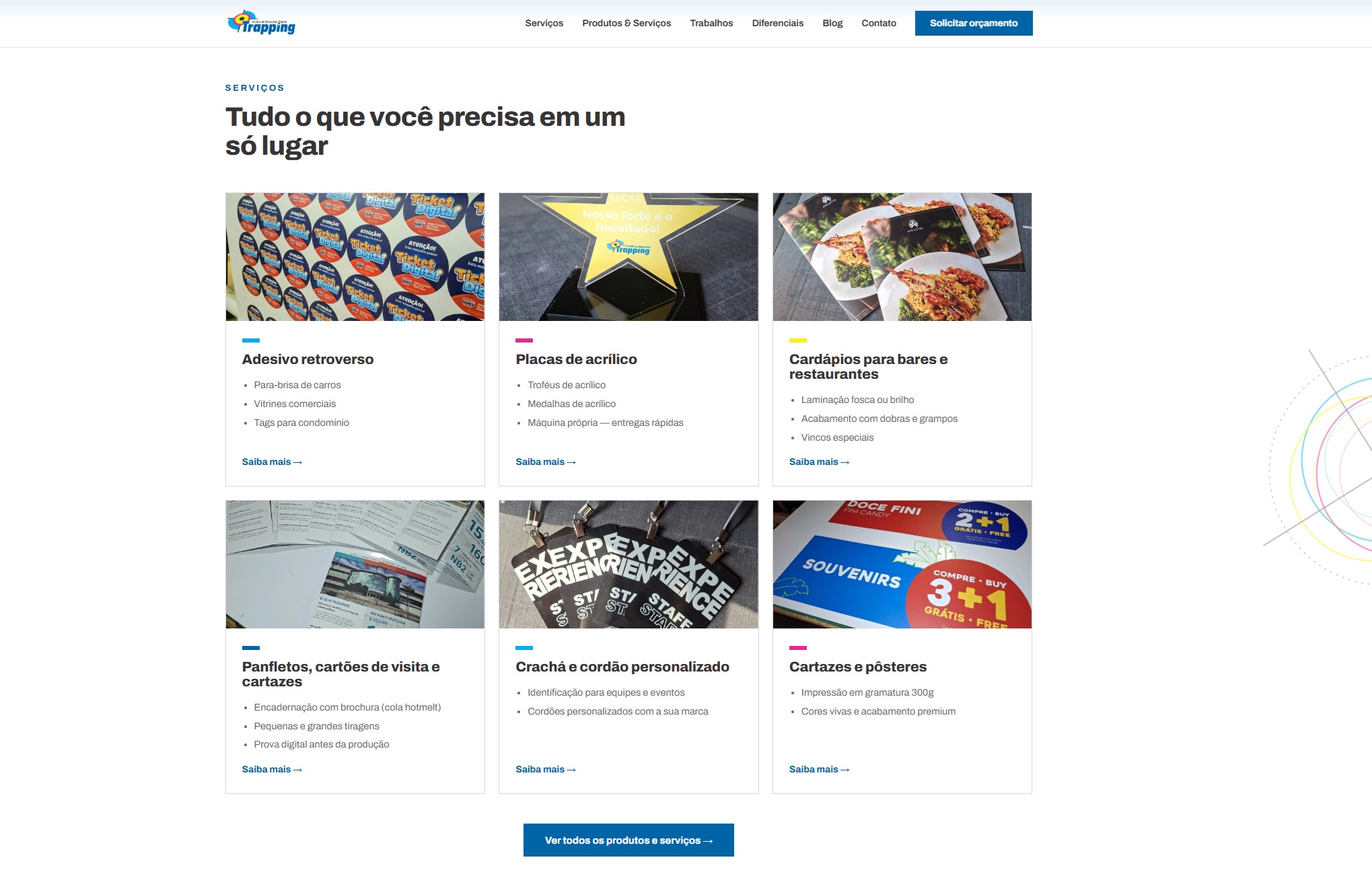 Site institucional da Trapping, gráfica em Del Castilho, Rio de Janeiro